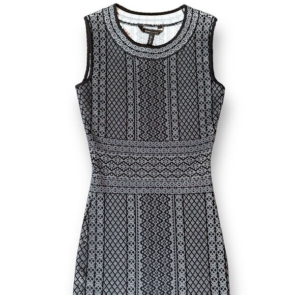 BCBG Max Azria Womens Jose Dress XS Black White Geometric Knit Bodycon Sheath - Picture 3 of 9
